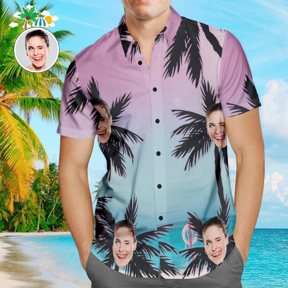 personalized photo hawaiian shirt sea and coconut tree print gift for boyfriend