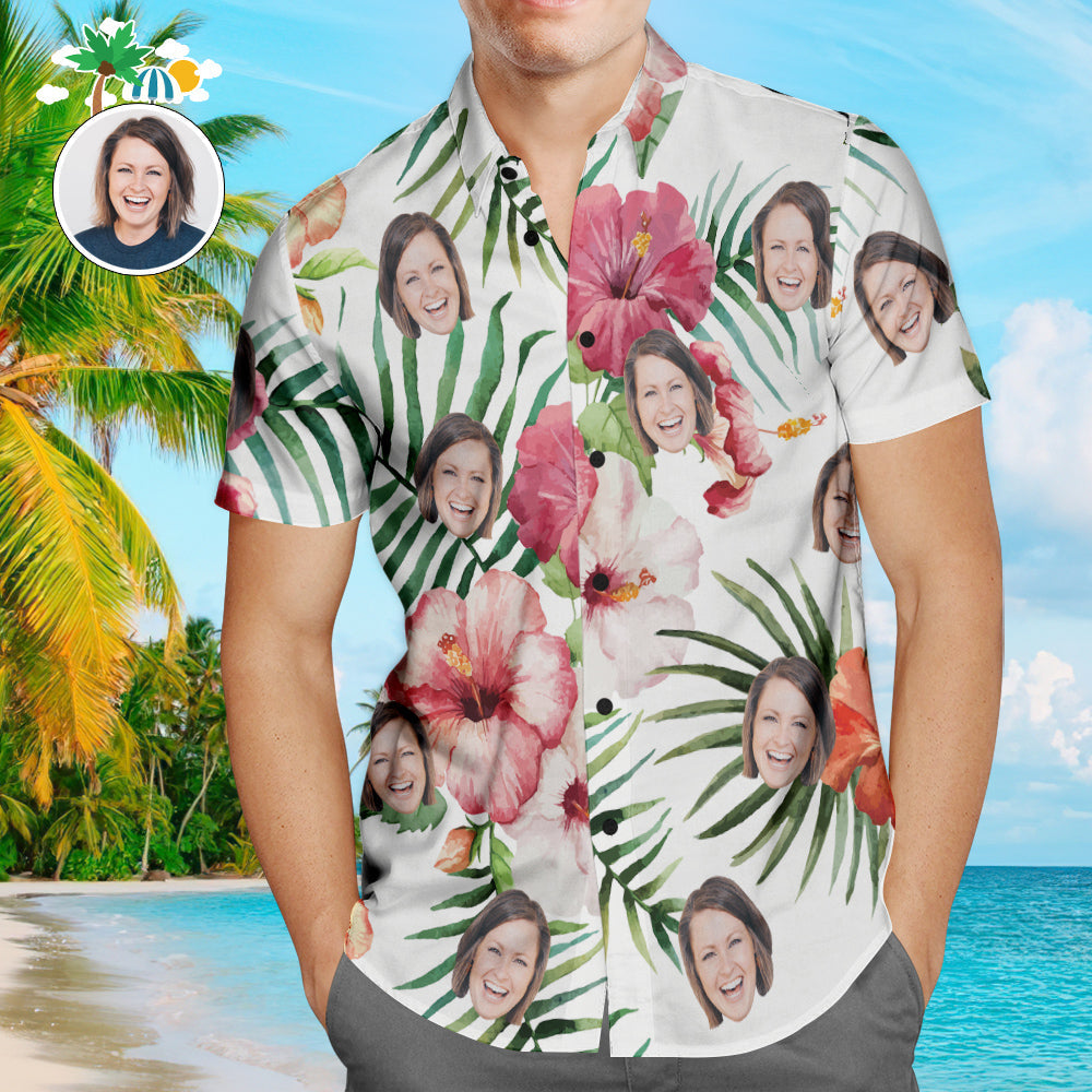 personalized photo hawaiian shirt summer flower print gift for boyfriend