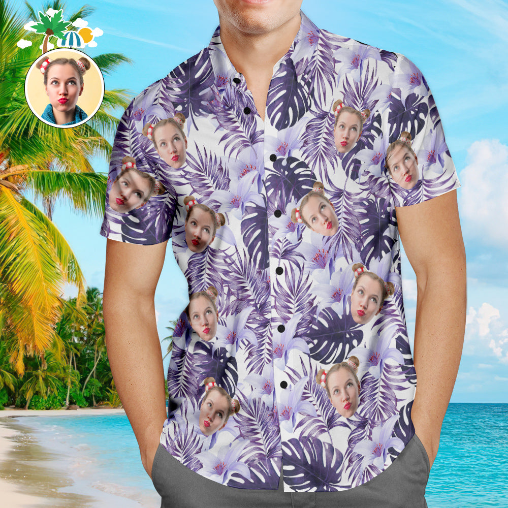 personalized photo hawaiian shirt purple rainforest print gift for boyfriend