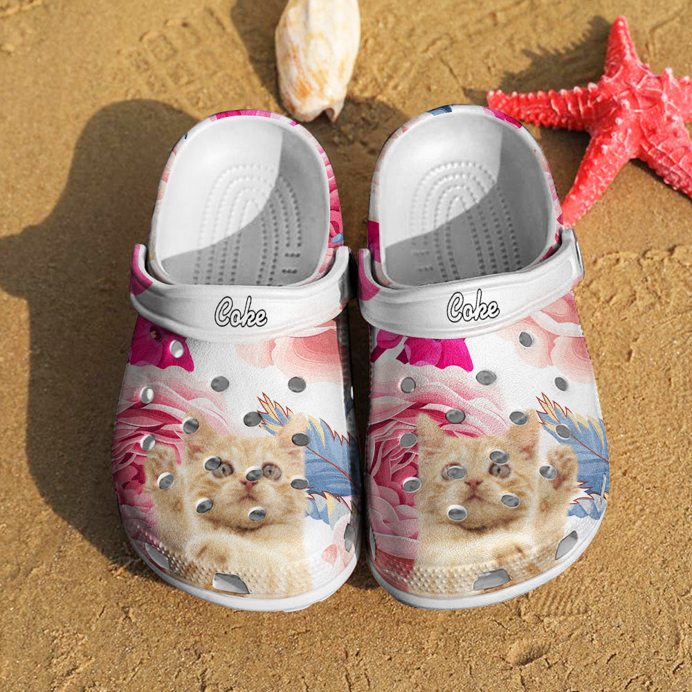 Personalized Pet Face Clogs Slipper with Name Funny Floral Print Clog Birthday Gift for Pet Lover