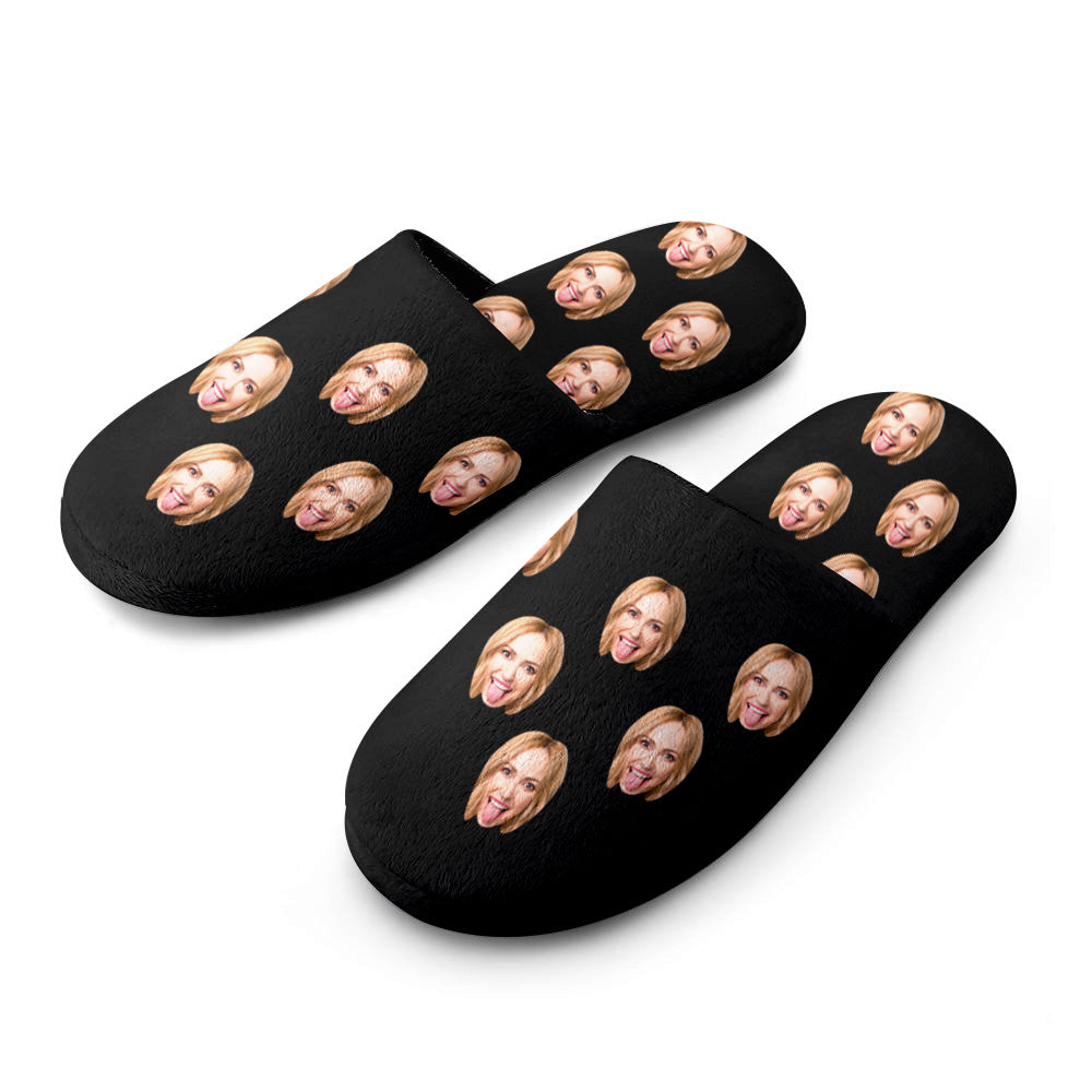 Custom Face Women's and Men's Slippers Personalized Casual House Shoes Indoor Outdoor Bedroom Cotton Slippers