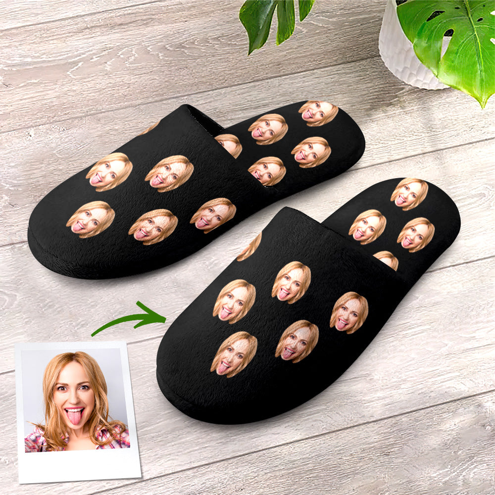Custom Face Women's and Men's Slippers Personalized Casual House Shoes Indoor Outdoor Bedroom Cotton Slippers
