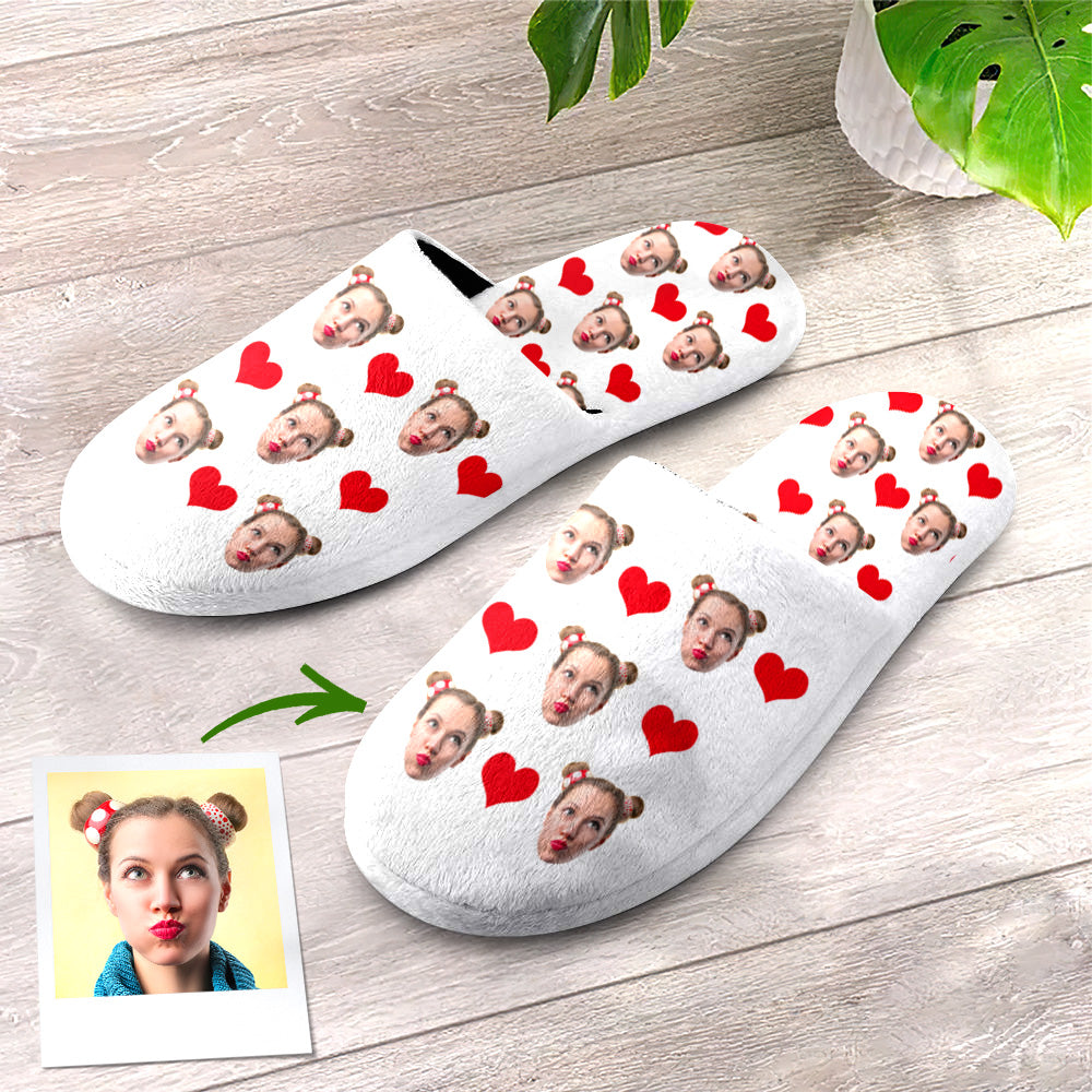 Custom Face Women's and Men's Slippers Personalized Heart Casual House Shoes Indoor Outdoor Bedroom Cotton Slippers