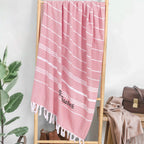 beach towel personalized name soft fringe finish bridesmaid gift for beach bach and bridal red main image