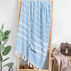 beach towel personalized name soft fringe finish bridesmaid gift for beach bach and bridal light blue alternate image