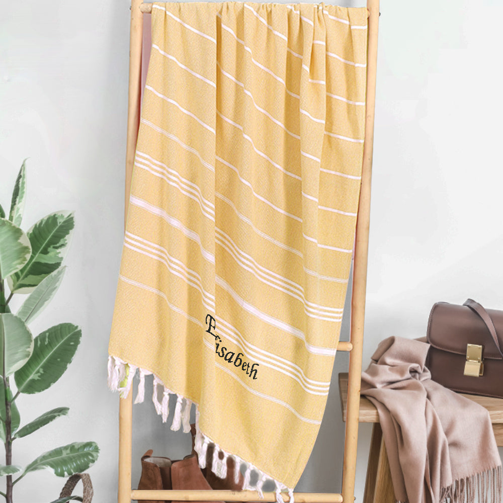 beach towel personalized name soft fringe finish bridesmaid gift for beach bach and bridal detail image
