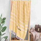 beach towel personalized name soft fringe finish bridesmaid gift for beach bach and bridal yellow product image