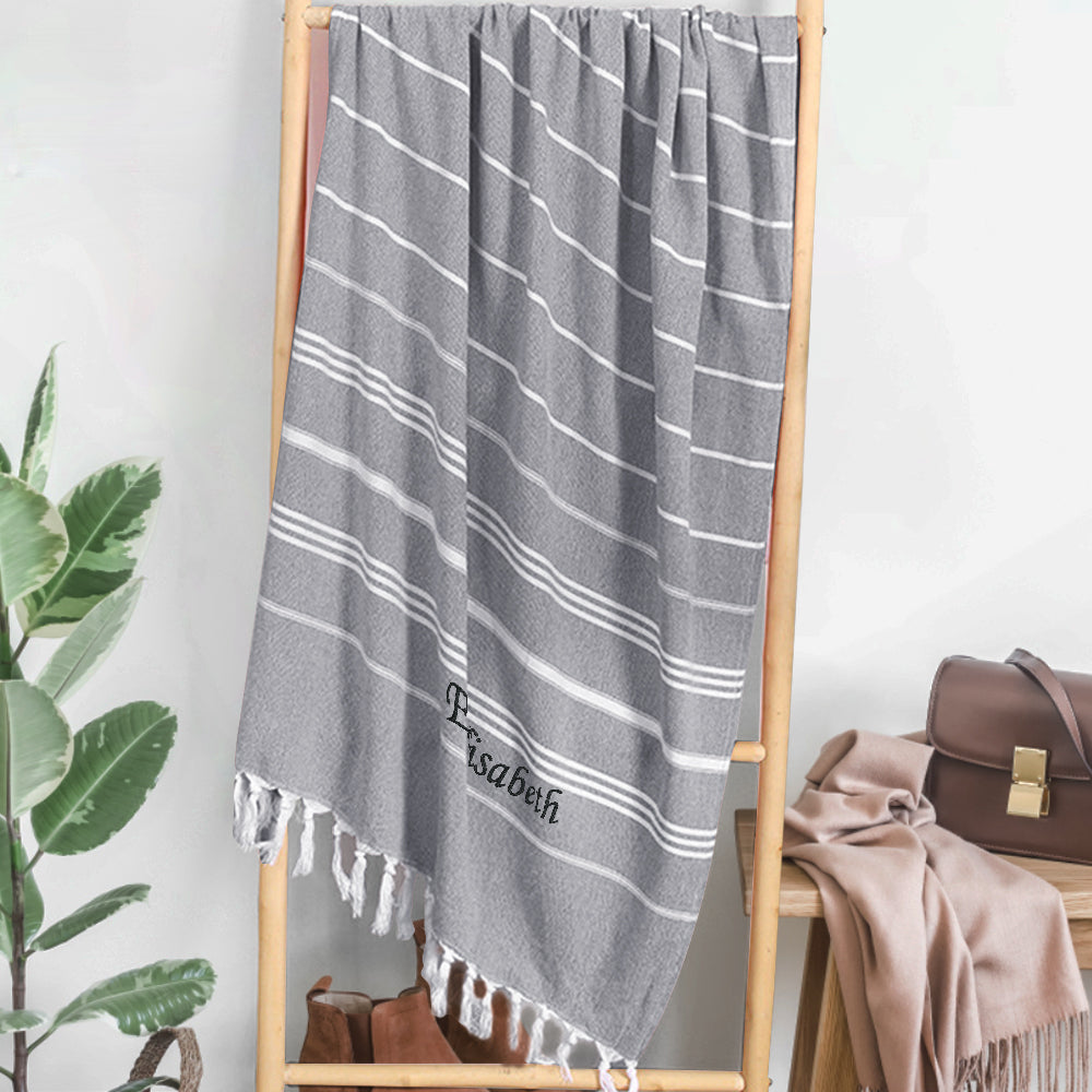 beach towel personalized name soft fringe finish bridesmaid gift for beach bach and bridal listing image