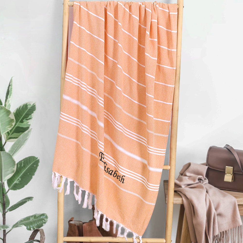 beach towel personalized name soft fringe finish bridesmaid gift for beach bach and bridal main image