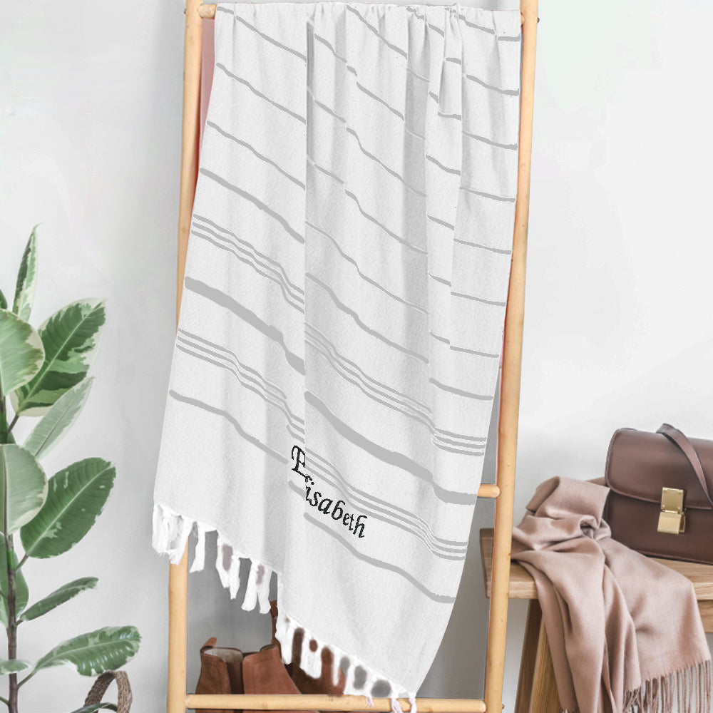 beach towel personalized name soft fringe finish bridesmaid gift for beach bach and bridal alternate image