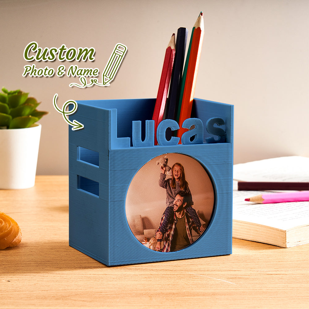 Personalized 3D Print Photo Pen Container with Name Brush Pot Gift for Kid