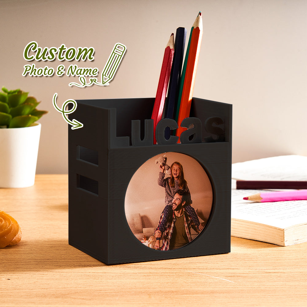 Personalized 3D Print Photo Pen Container with Name Brush Pot Gift for Kid