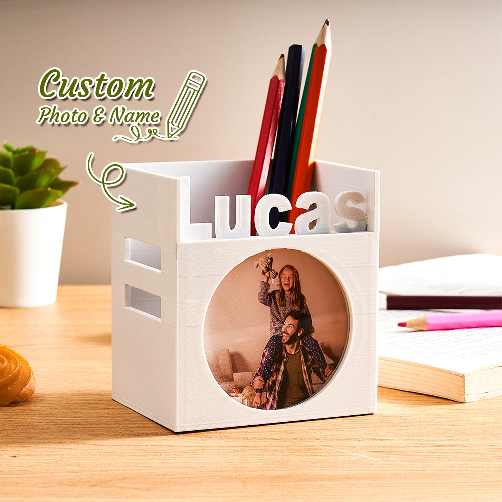 Personalized 3D Print Photo Pen Container with Name Brush Pot Gift for Kid