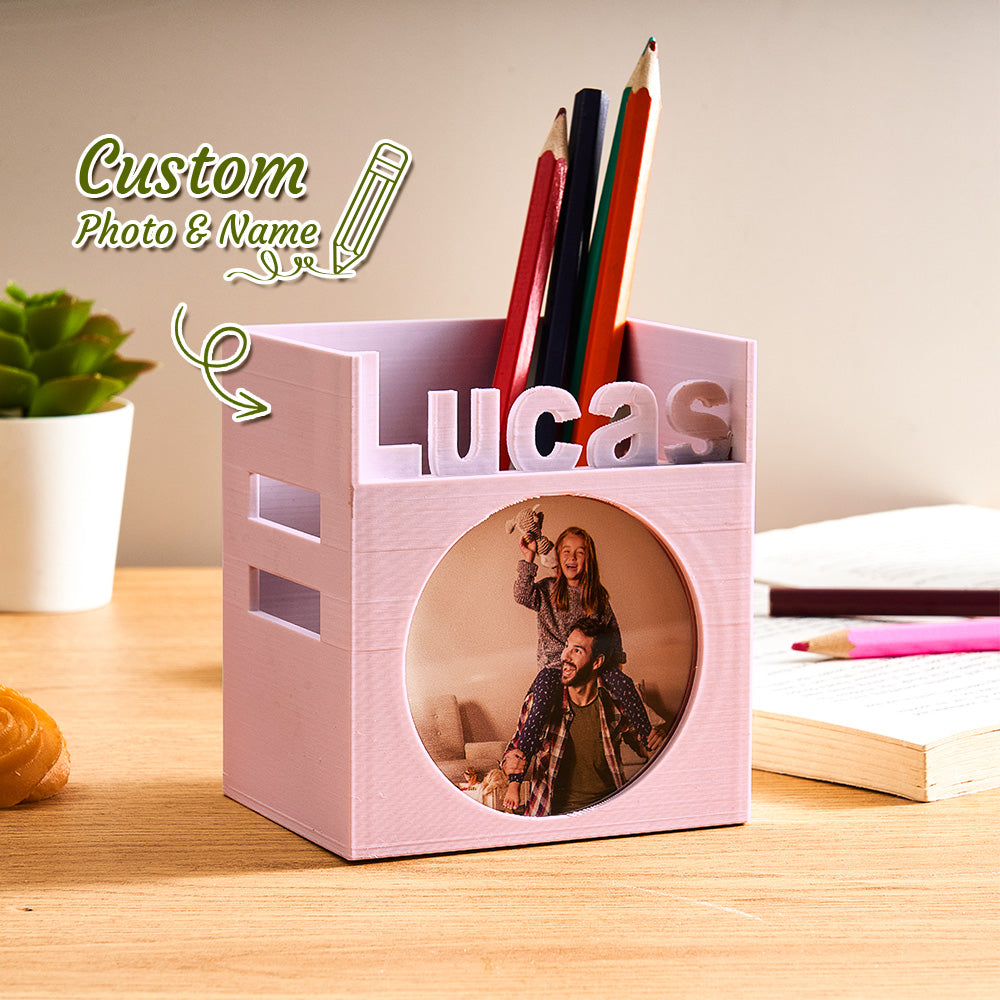 Personalized 3D Print Photo Pen Container with Name Brush Pot Gift for Kid