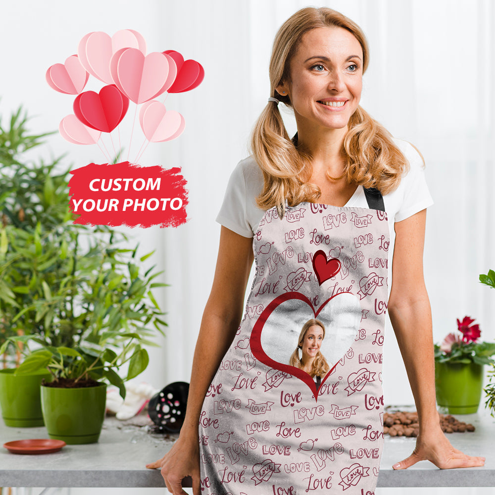 Personalized Heart Photo Apron Pink Love Valentine Apron