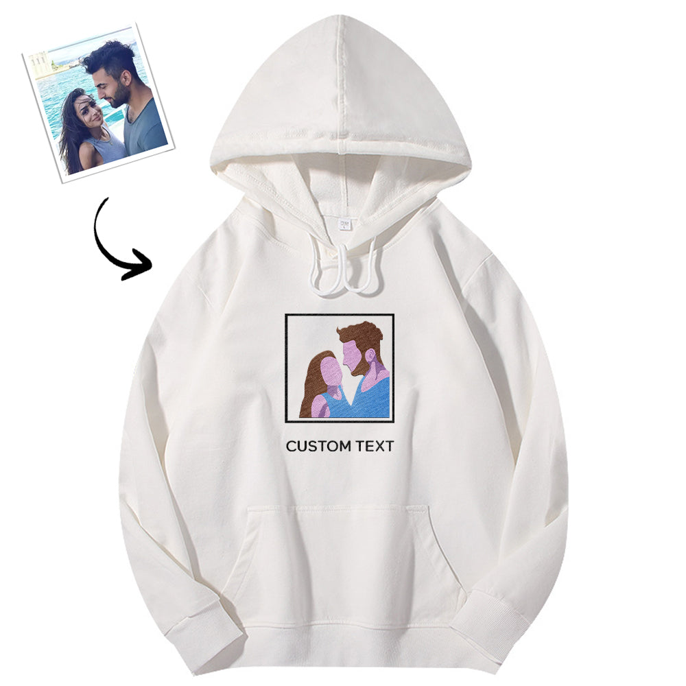 Sudadera con capucha bordada y con texto personalizado, ajuste cómodo y moderno para amantes.