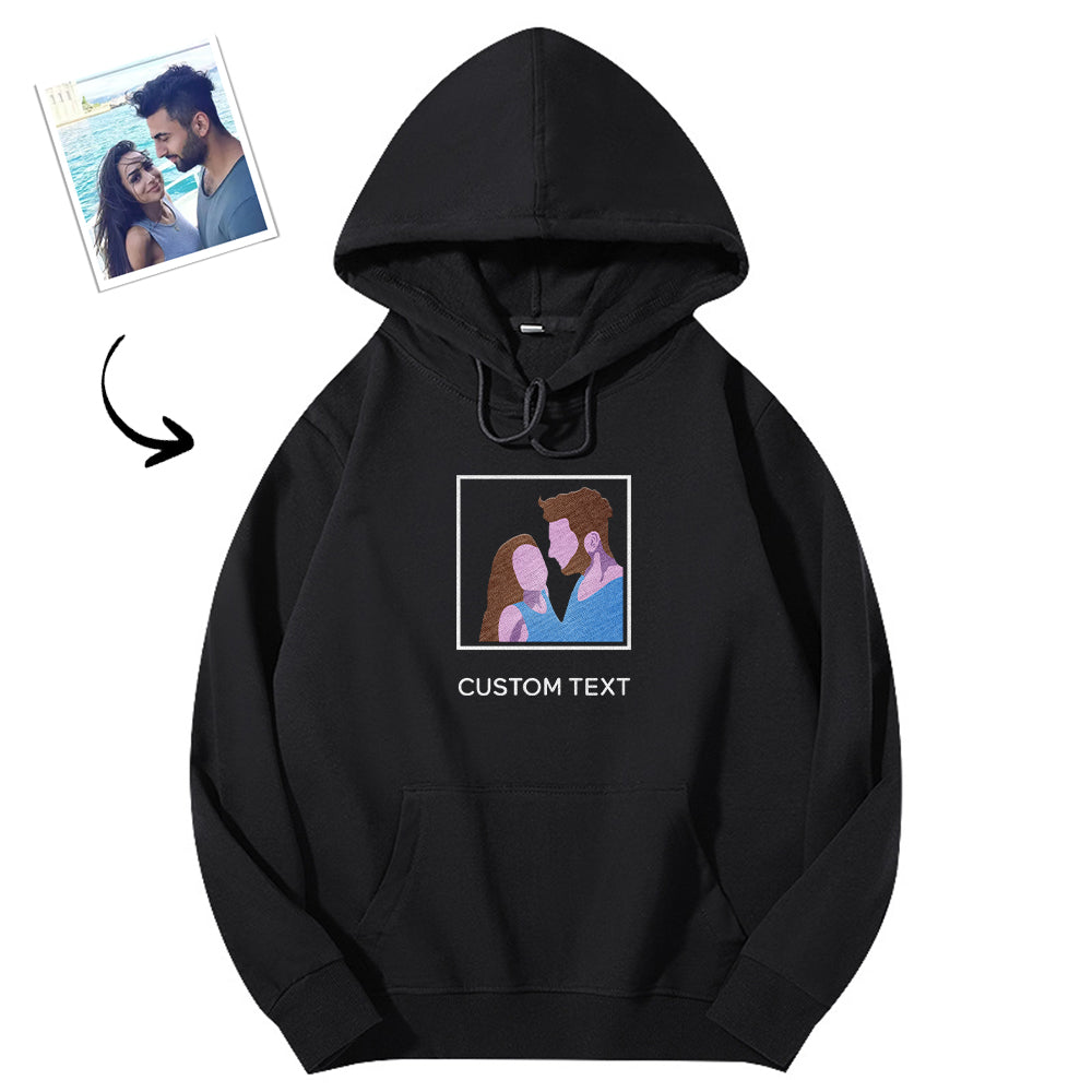 Sudadera con capucha bordada y con texto personalizado, ajuste cómodo y moderno para amantes.