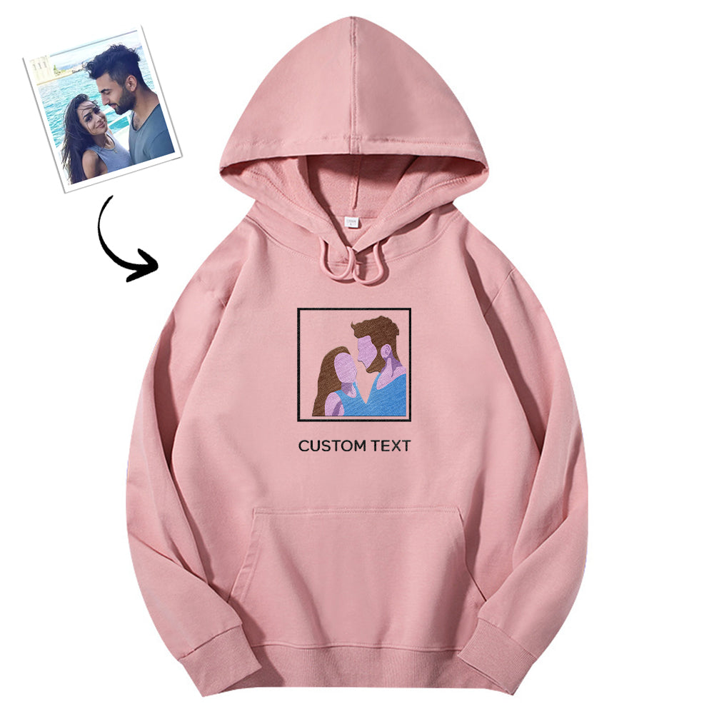 Sudadera con capucha bordada y con texto personalizado, ajuste cómodo y moderno para amantes.