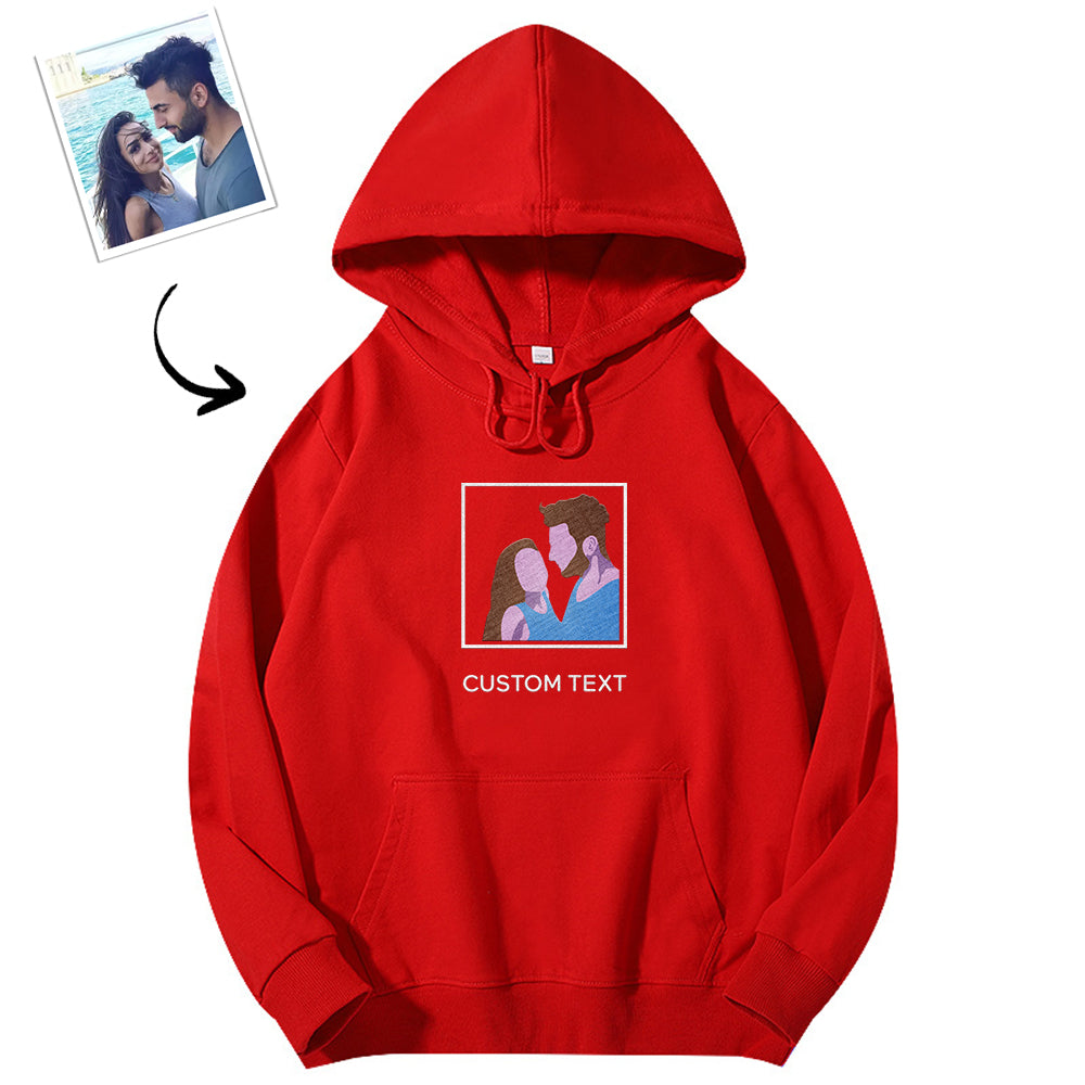 Sudadera con capucha bordada y con texto personalizado, ajuste cómodo y moderno para amantes.
