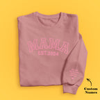 Custom Name Puff Print Mama Sweatshirt EST 2024 Sweatshirt Mother's Day Gift