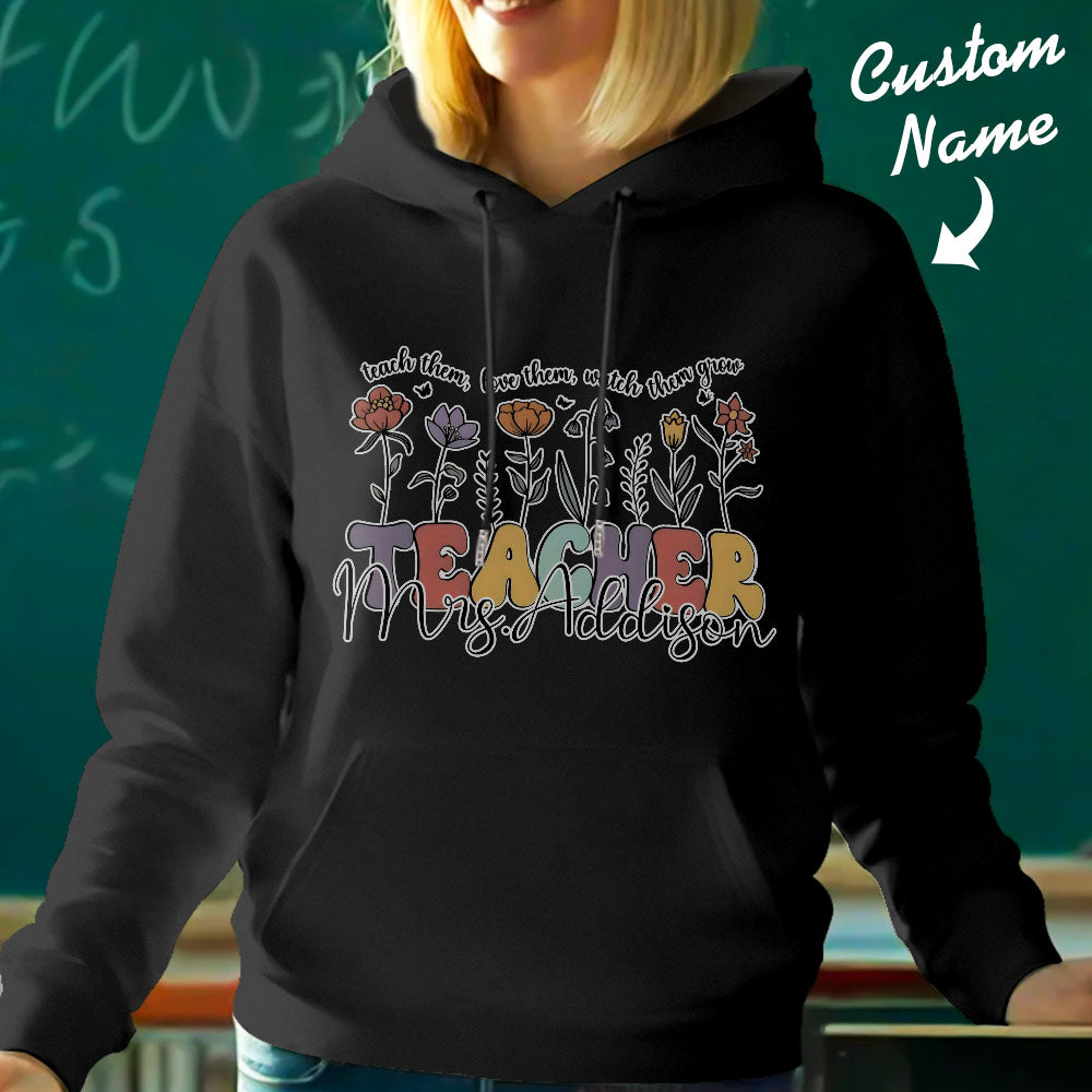 Personalized Wildflower Hooded Sweatshirt Teacher Custom Name Hooded Sweatshirt Back to School Gifts
