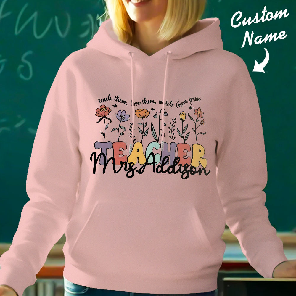 Personalized Wildflower Hooded Sweatshirt Teacher Custom Name Hooded Sweatshirt Back to School Gifts