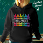 Personalized Crayon Hooded Sweatshirt Teacher Custom Name Hooded Sweatshirt Back to School Gifts