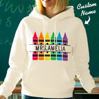 Personalized Crayon Hooded Sweatshirt Teacher Custom Name Hooded Sweatshirt Back to School Gifts