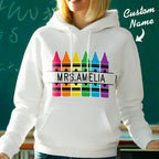 Personalized Crayon Hooded Sweatshirt Teacher Custom Name Hooded Sweatshirt Back to School Gifts