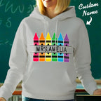 Personalized Crayon Hooded Sweatshirt Teacher Custom Name Hooded Sweatshirt Back to School Gifts