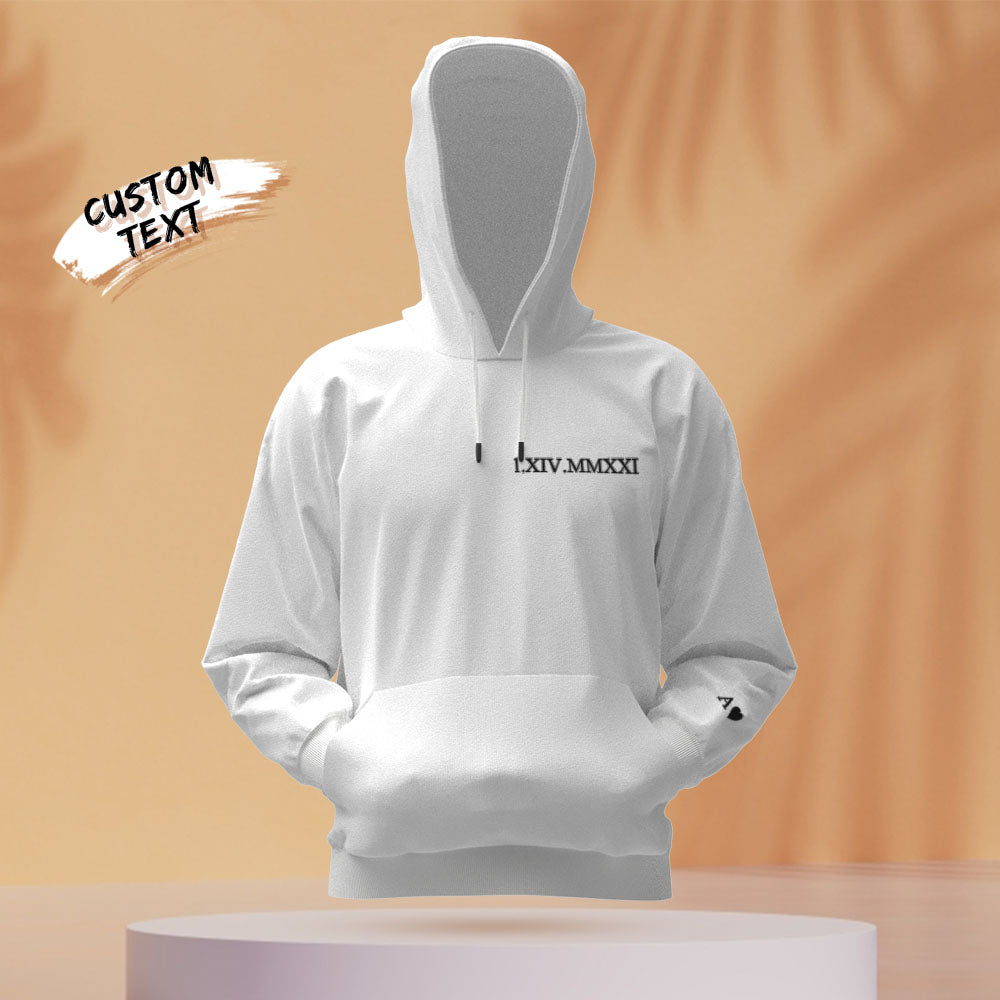 Custom Engraved Hooded Embroidery Round Neck Roman Numeral Date Couple Gifts