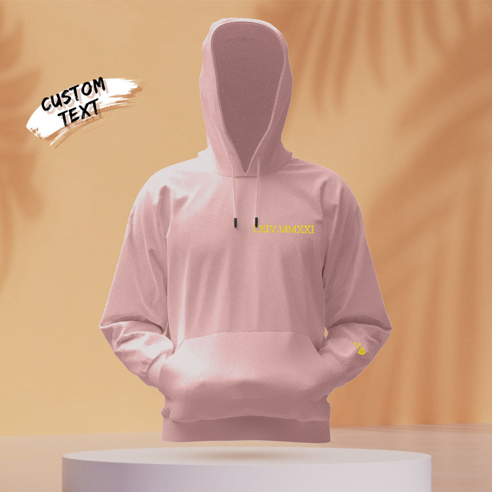 Custom Engraved Hooded Embroidery Round Neck Roman Numeral Date Couple Gifts