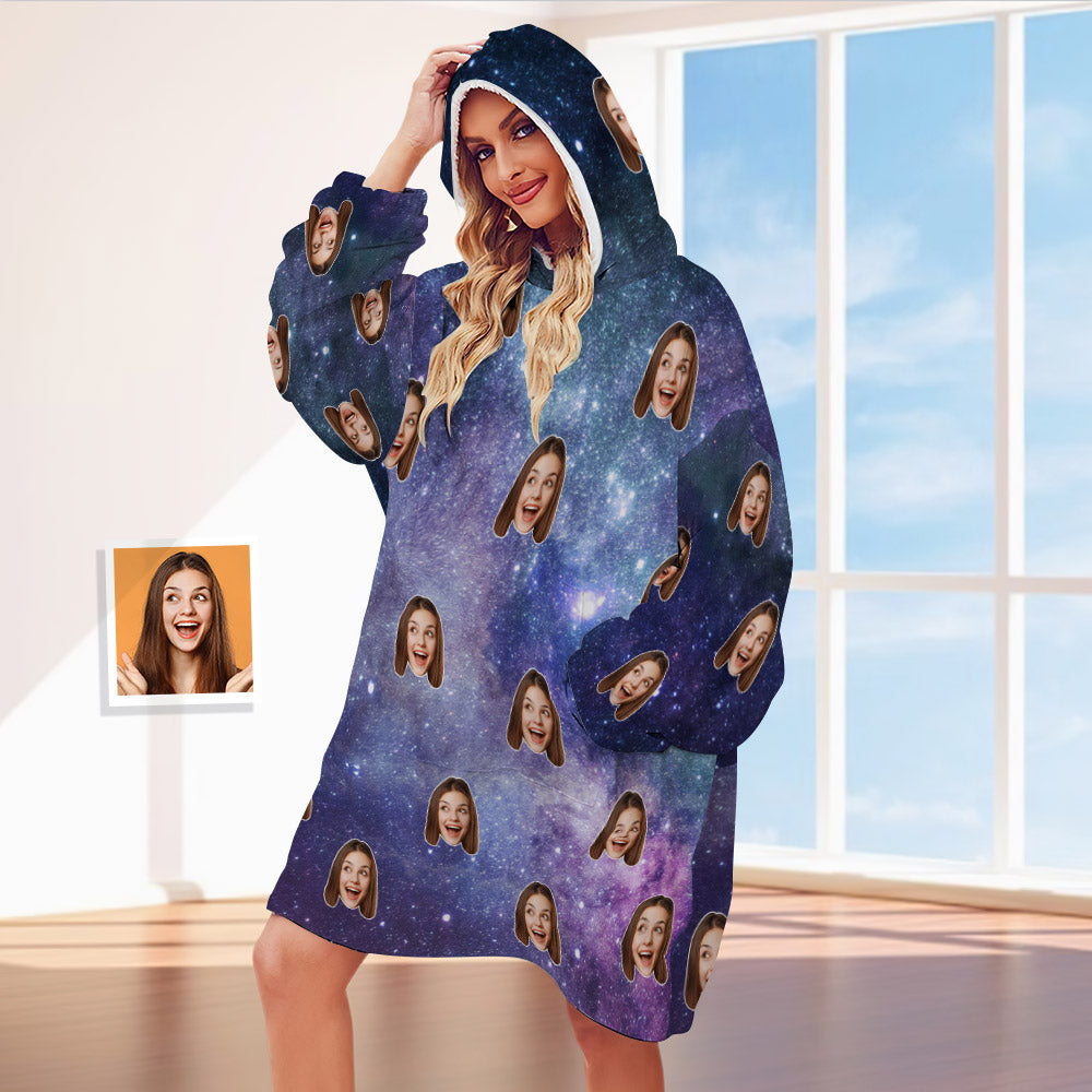 Personalised Blanket Hoodie Unisex Oversized Starry Sky Blanket Sweatshirt for Adult Kids