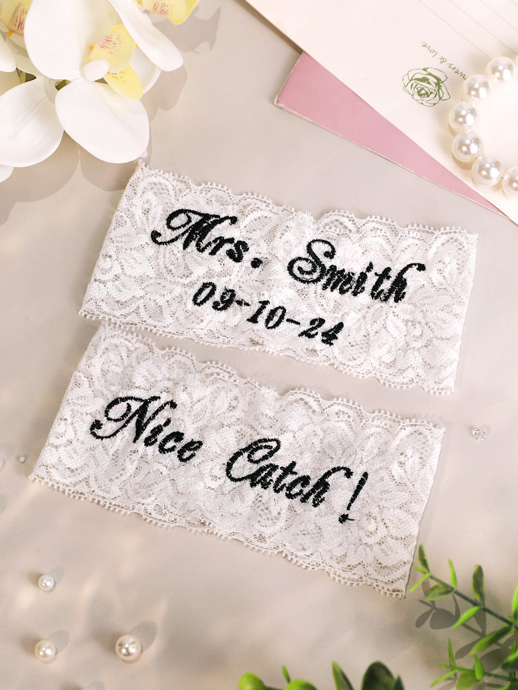 Personalized Wedding Garters Embroidered Bride Keepsake Gift for Bride