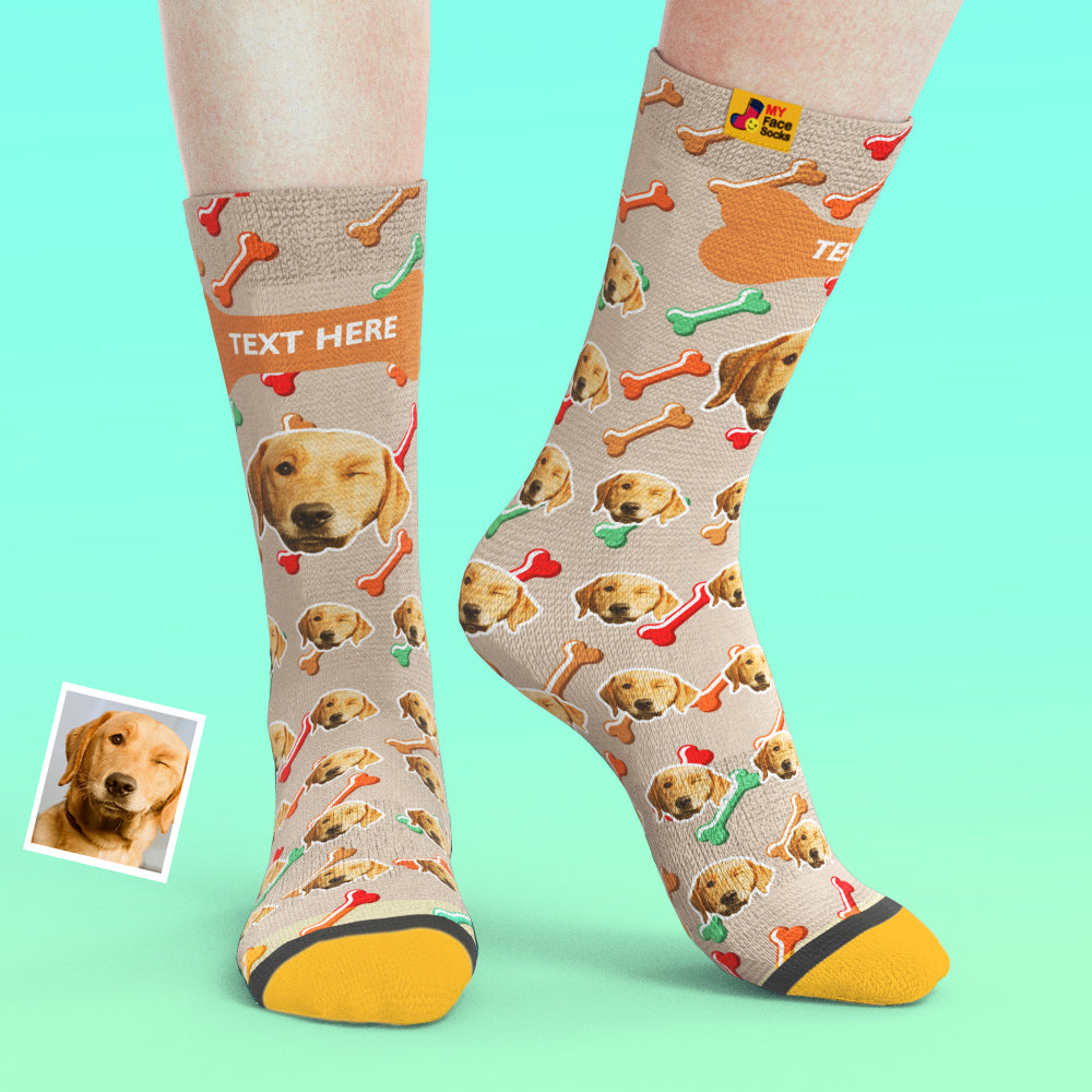 Without Text Two Faces Socks for Pet Lover Gifting Face Print with Name Option