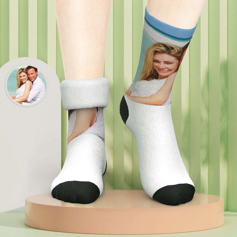 Calcetines gruesos con foto personalizada para conmemorar el invierno, regalos para parejas