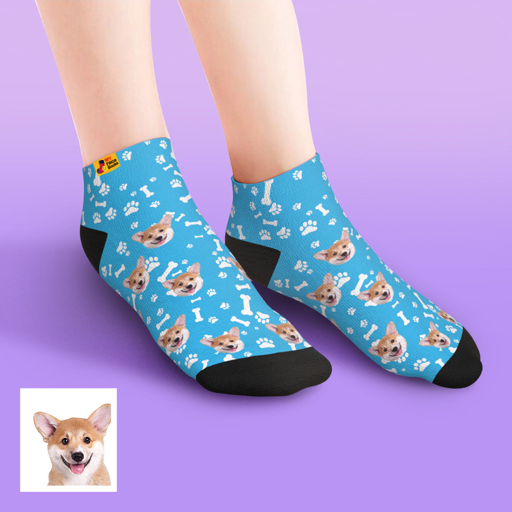 Blue Ankle Socks Personalized Pet Portrait for Pet Lover Gifting
