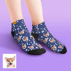 Personalized Pet Portrait Ankle Socks Low Cut Comfort Fit for Pet Lover Gifting Smoky Blue