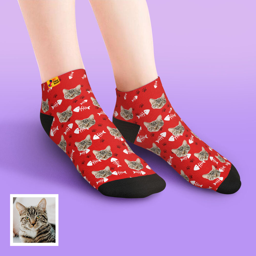 Custom Face Low Cut Ankle Socks with Cat Gift for Pet Lover