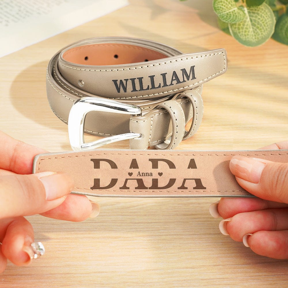 Personalized Men's PU Leather Belt with Engraved Name Belt Birthday Gift for Dad