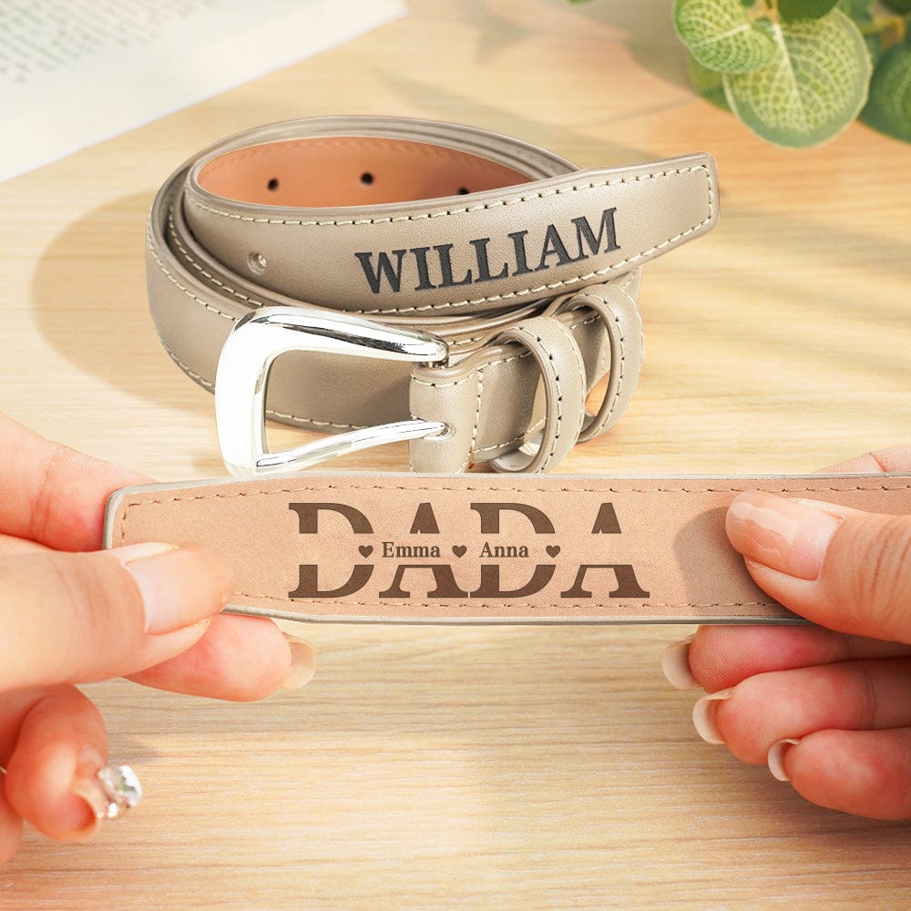 Personalized Men's PU Leather Belt with Engraved Name Belt Birthday Gift for Dad