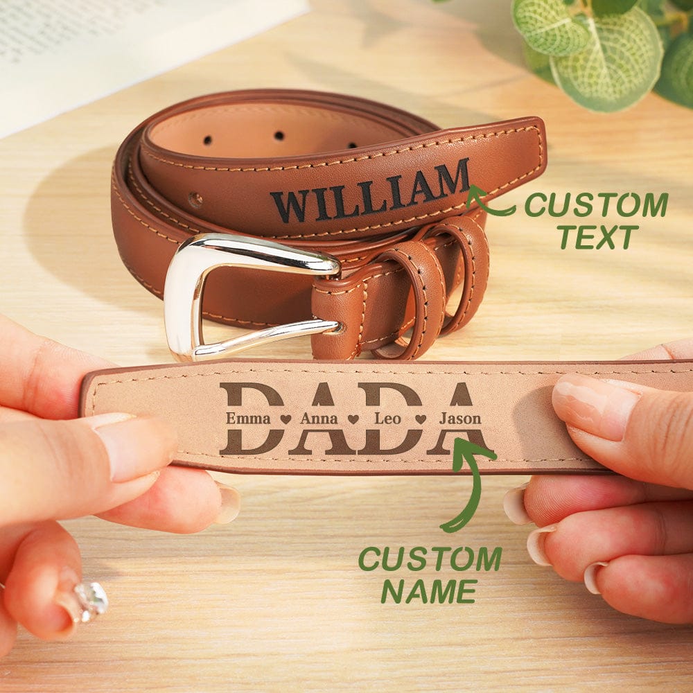 Personalized Men's PU Leather Belt with Engraved Name Belt Birthday Gift for Dad