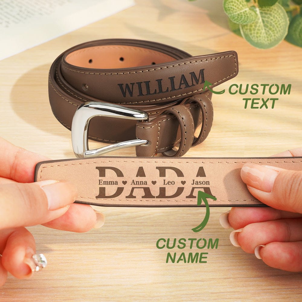 Personalized Men's PU Leather Belt with Engraved Name Belt Birthday Gift for Dad