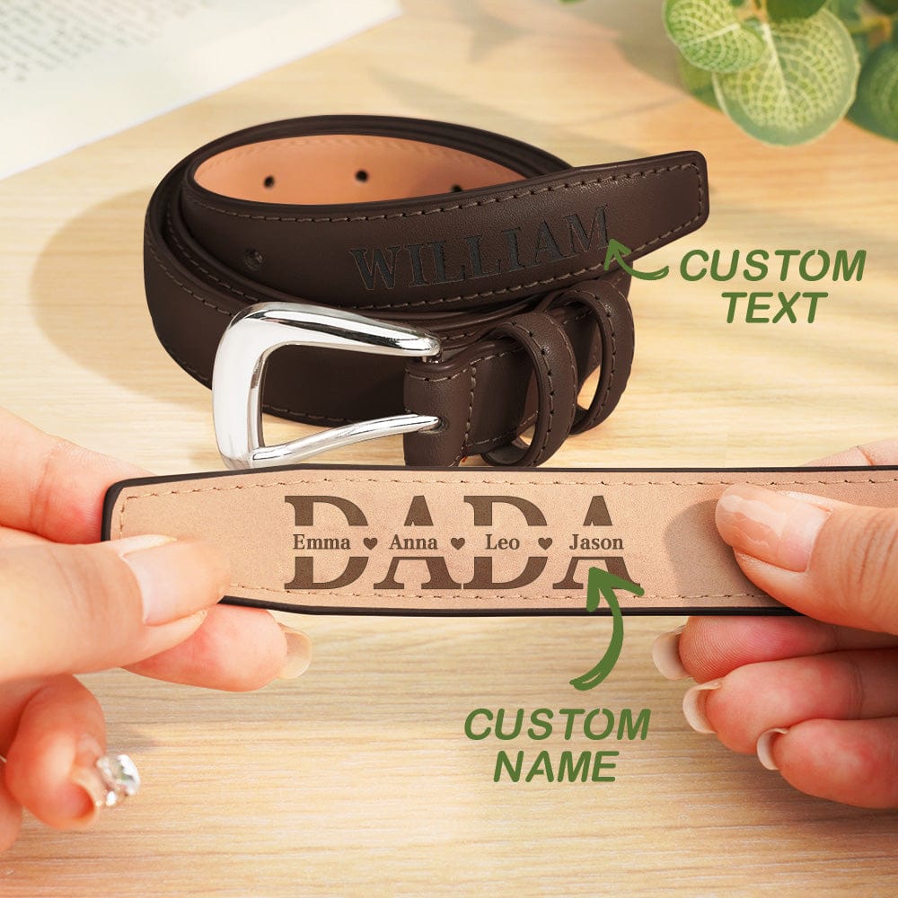 Personalized Men's PU Leather Belt with Engraved Name Belt Birthday Gift for Dad