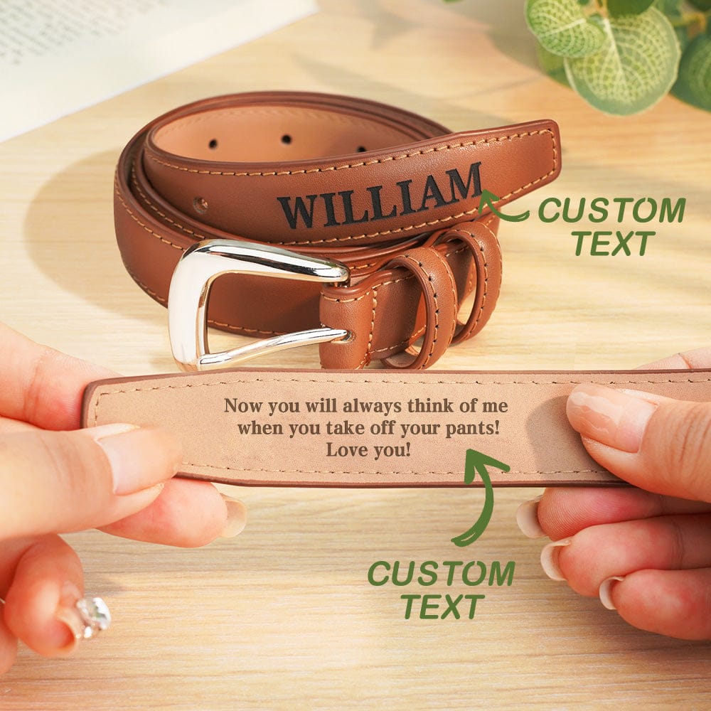 Personalized Men's PU Leather Belt with Engraved Text Birthday Anniversary Gift for Him