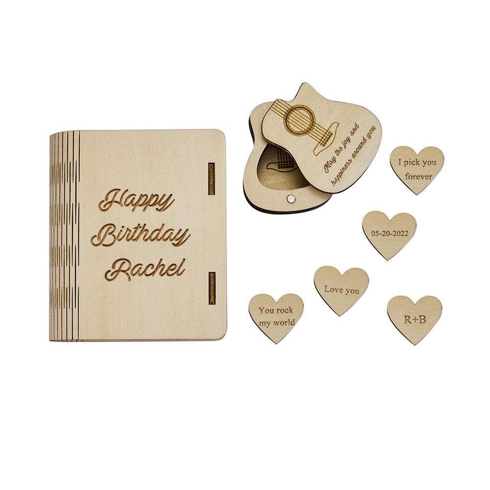 Custom Heart Guitar Picks with Guitar Shaped Box Personalized Wooden Box  Valentine's Day Gifts