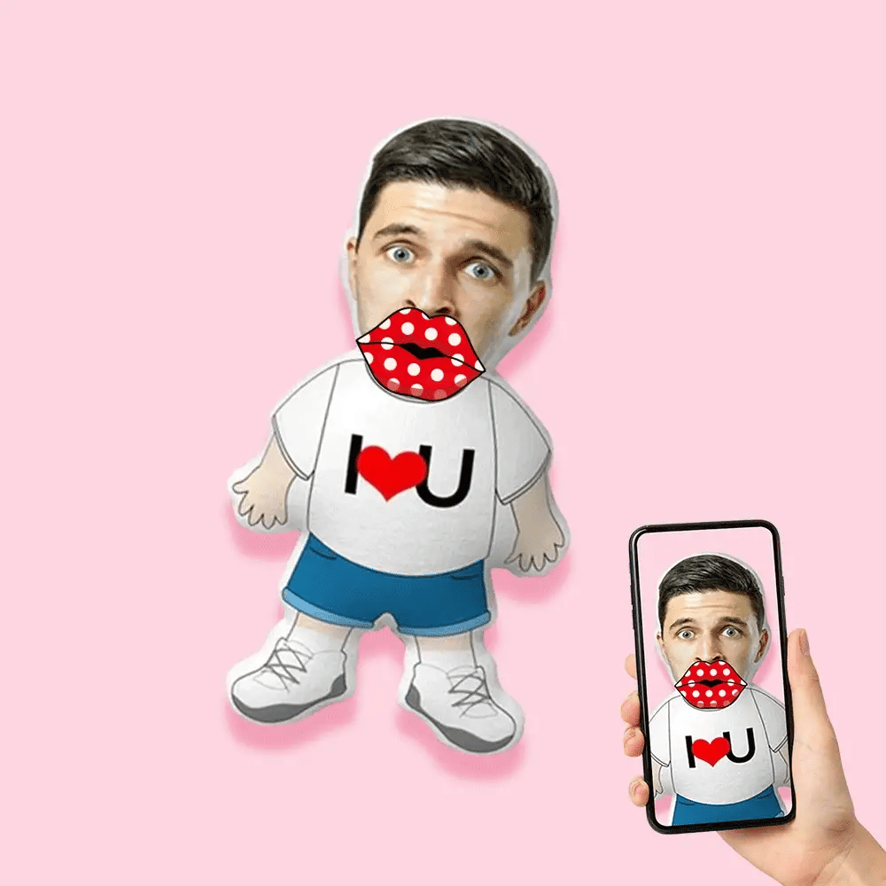 Personalized I LOVE U Minime Pillow Custom Face Pillow with Body