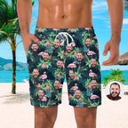 Men's Custom Face Beach Shorts Flamingo Hawaii Style for Summer Vocation