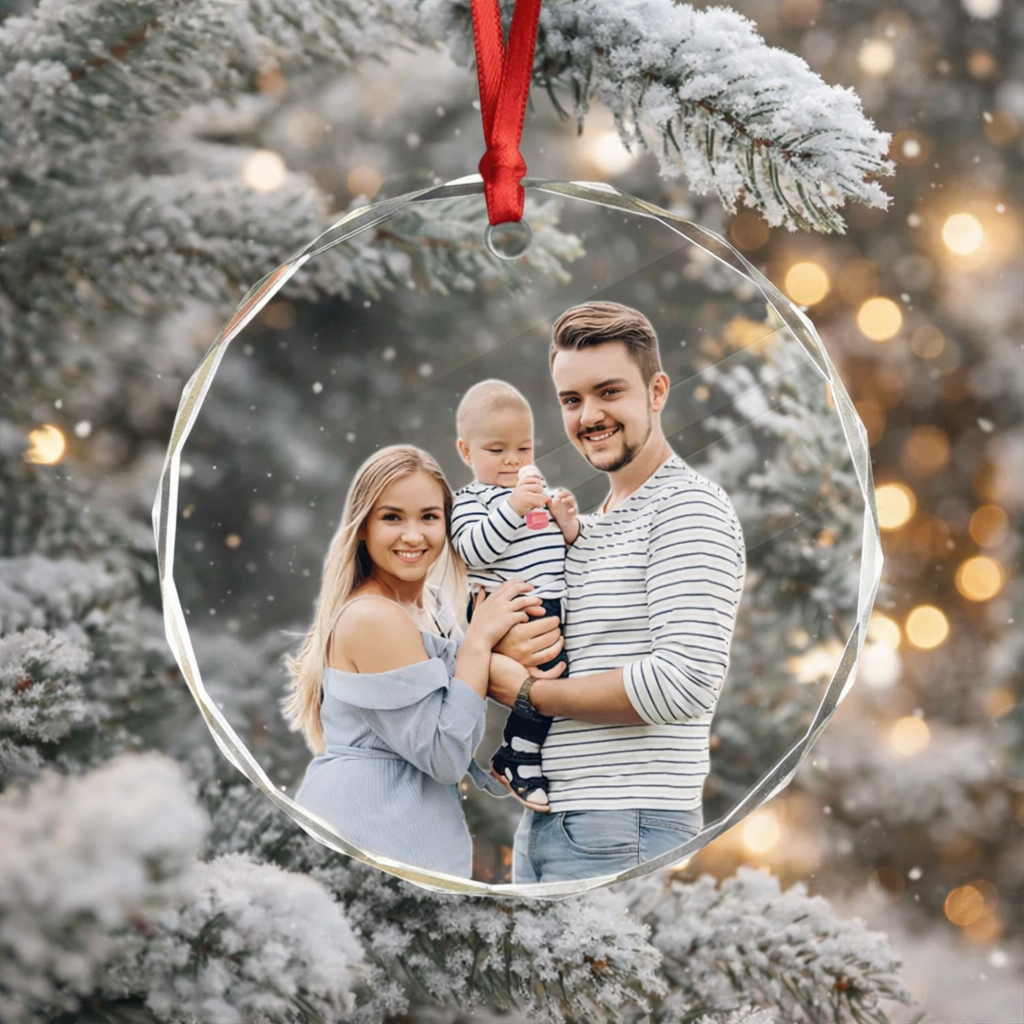 Custom Family Name Christmas Glass Circle Ornament 689398