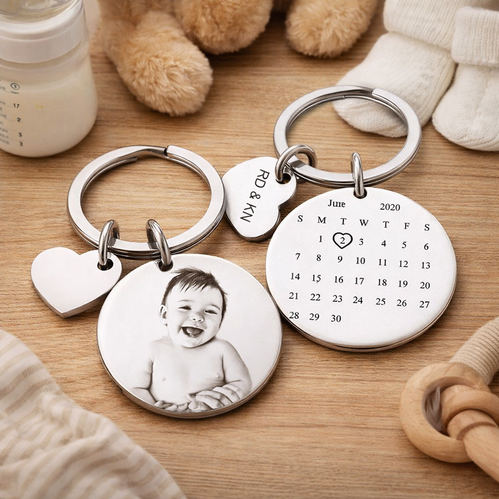 The Day We Became Yours - Personalized Baby Milestone Keychain - Custom Photo & Special Date Engraved Stainless Steel Keepsake,gift ideas for new parents